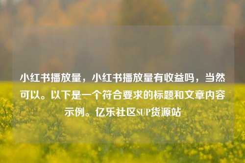 小红书播放量，小红书播放量有收益吗，当然可以。以下是一个符合要求的标题和文章内容示例。亿乐社区SUP货源站  第1张